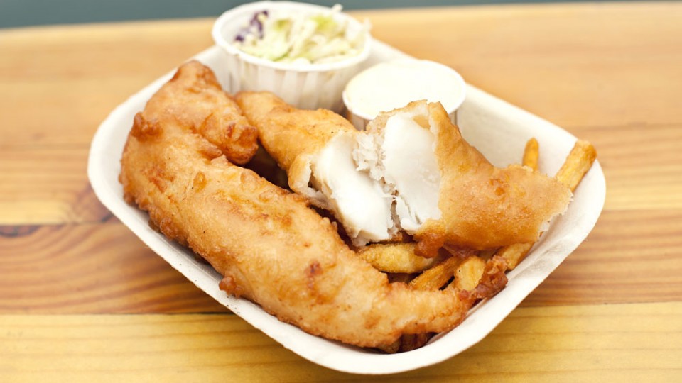 image of fish and chips from red fish blue fish one of the Best Cheap Eats Places & Restaurants in Victoria, BC
