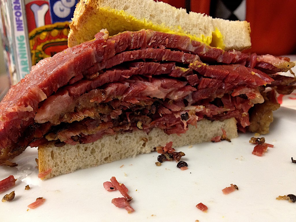 smoked meat sandwich from one of the cheap places to eat in Montreal